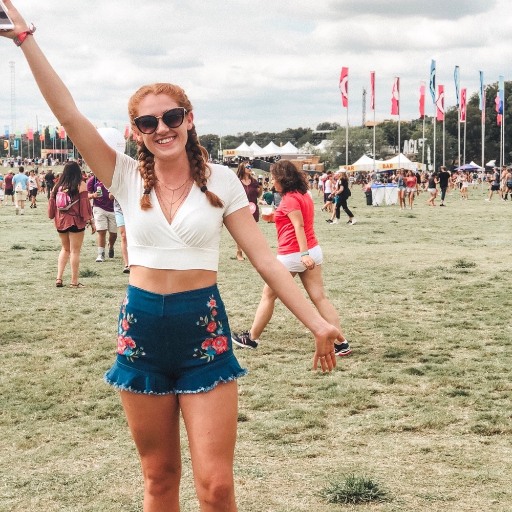 Floral denim shorts
